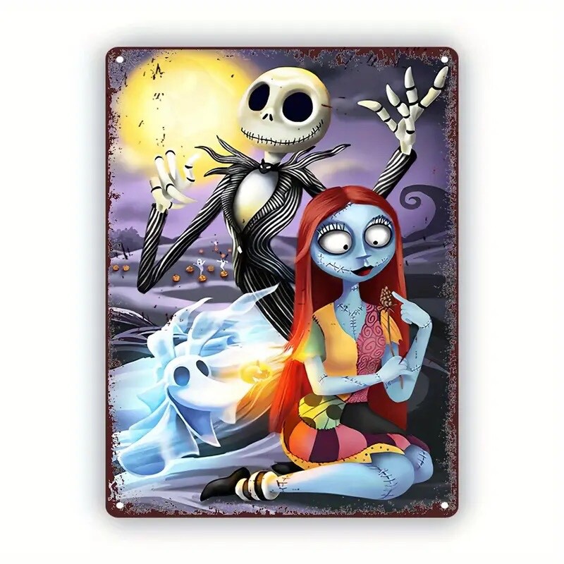 UME Authorized 1pc The NIGHTMARE BEFORE CHRISTMAS Jack and Sally Tin Sign 8X12