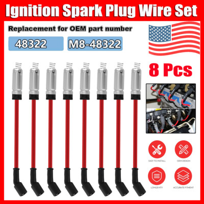 8X Spark Plug Wires Set For Chevrolet GMC Buick Cadillac 4.8L 5.3L 6.0L V8 48322