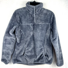 Eddie Bauer Women  s Size Medium Quarter Snap Neck Textured Fleece Pullover Gray