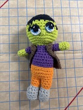 Hand-Crocheted Frankenstein Amigurumi Doll - Purple  Orange Outfit.