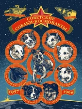 Vintage 1960s Soviet Space Dogs Poster USSR Propaganda - 18 x 24 Reproduction