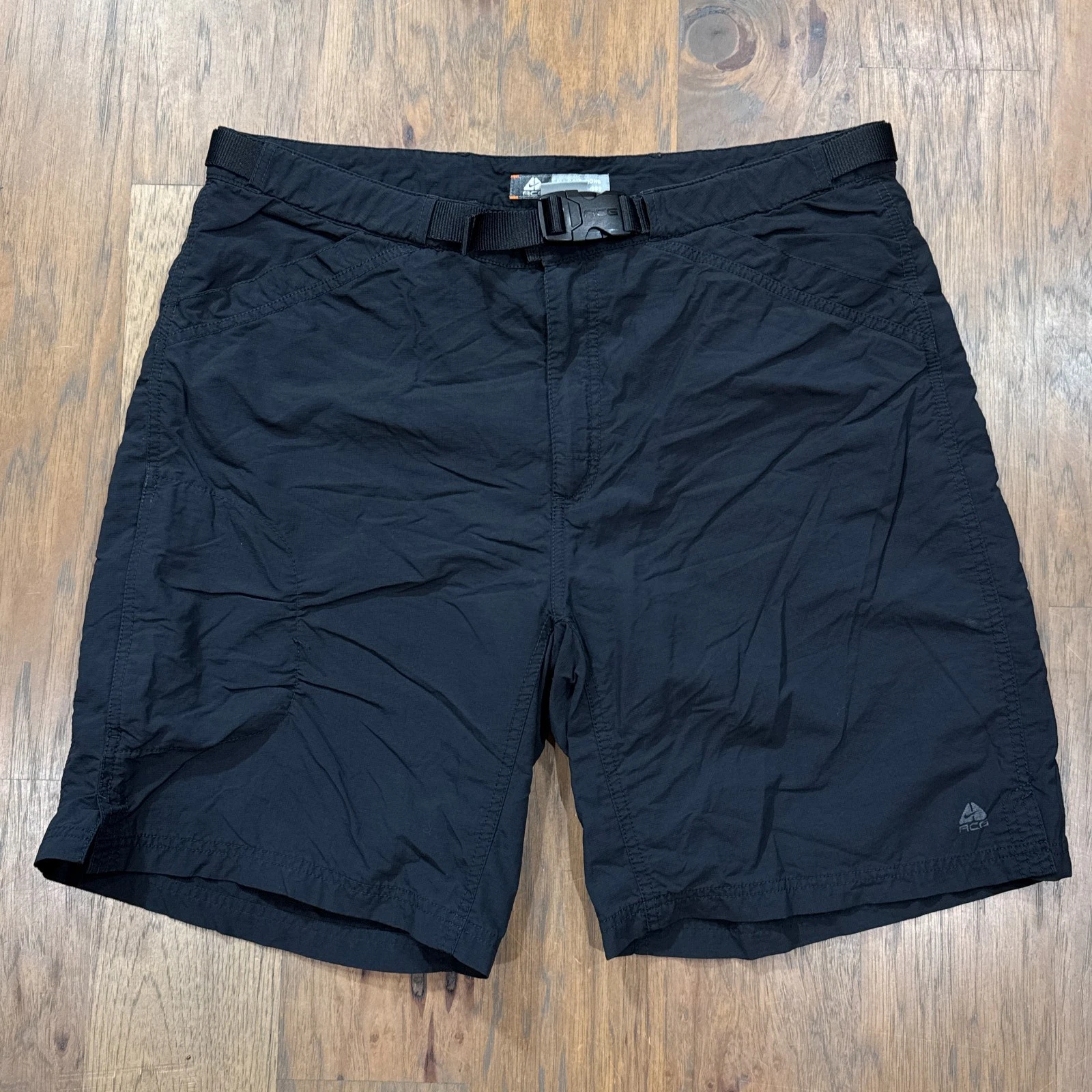Vintage Nike Shorts Mens 38 Black Lightweight Nylon Belted ACG 9" Inseam Hiking