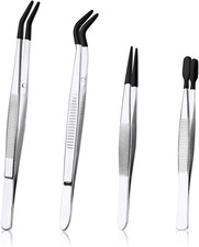 4Pcs Tweezers with Rubber Tips, Stainless Steel Coated Tweezers Tools Includes S