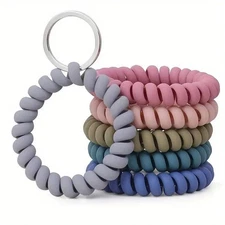6Pack Spiral Keychain Stretchy Wrist Coil Bracelet Key Chain Wristlet Key Holder