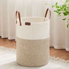 58L Tall Laundry Basket Large Dirty Clothes Hamper Woven Rope White  Brown