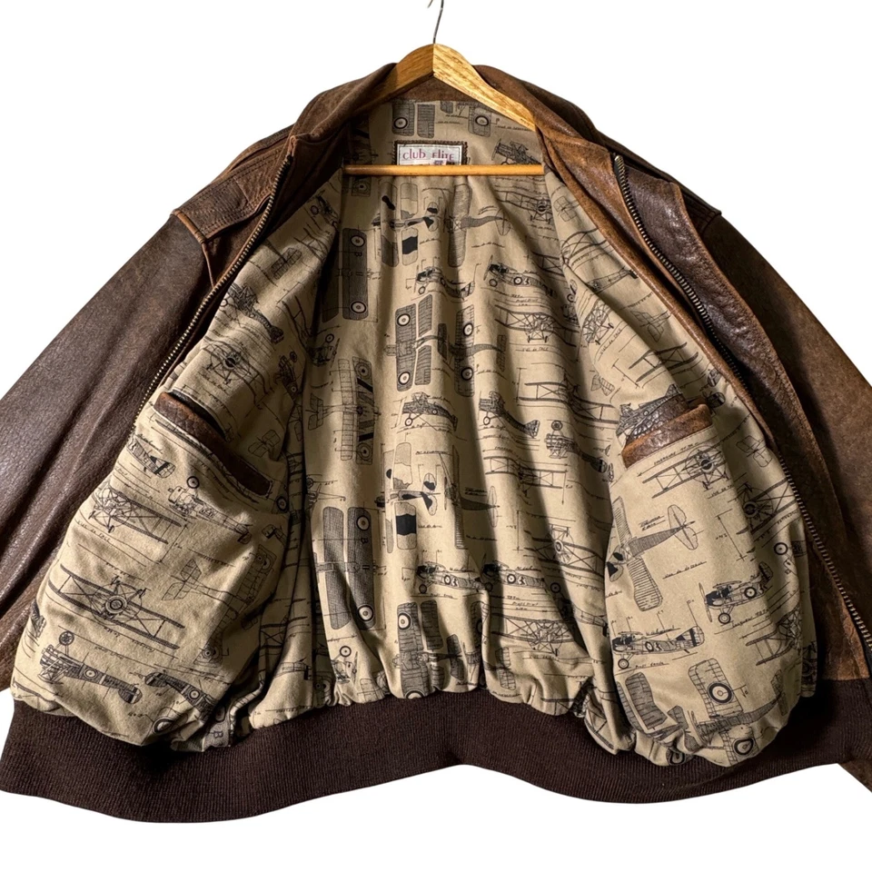 Vintage Club Elite Brooks Distressed Leather Bomber Jacket Size Medium 1990's - Image 4 of 4