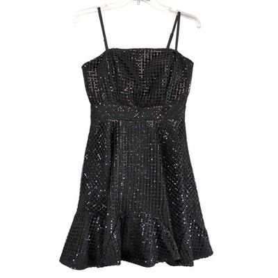 Violet Weekend Fit & Flare Babydoll Dress Jr Sz 5/6 Black Sequin Party Glam Y2K