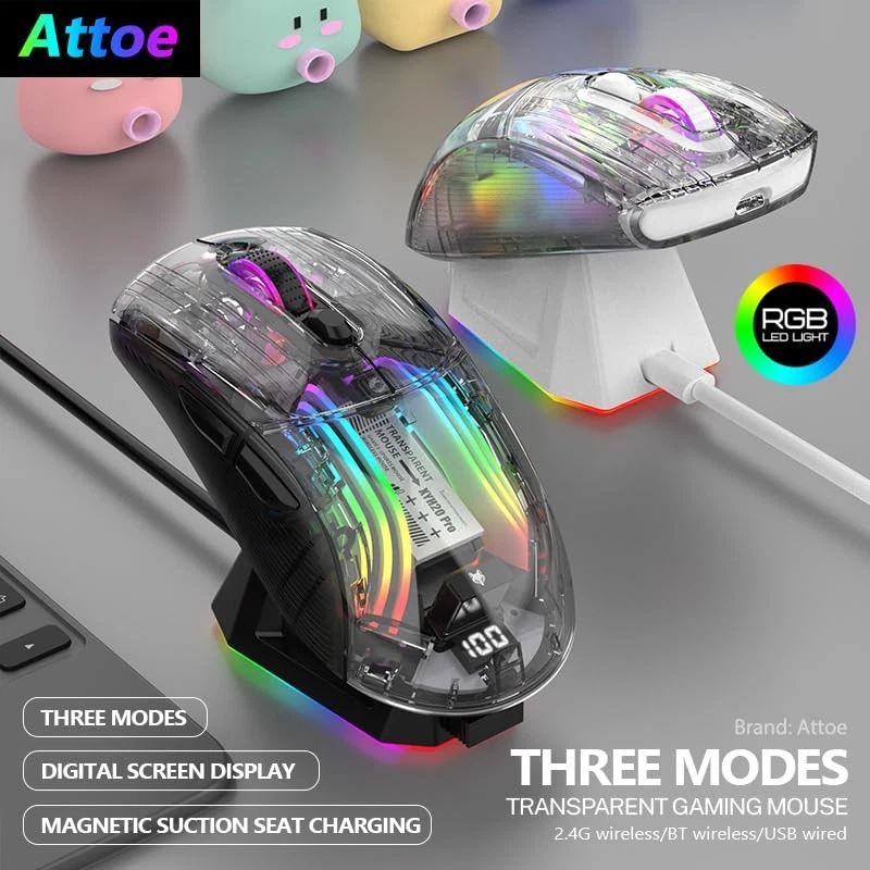 Wireless Gaming Mouse with Transparent RGB Mechanical, Tri-Mode 2.4GHz/Blueto... - Image 2 of 4
