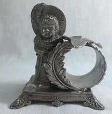James W. Tufts Silverplated Girl With Feather and Butterfly Napkin Ring