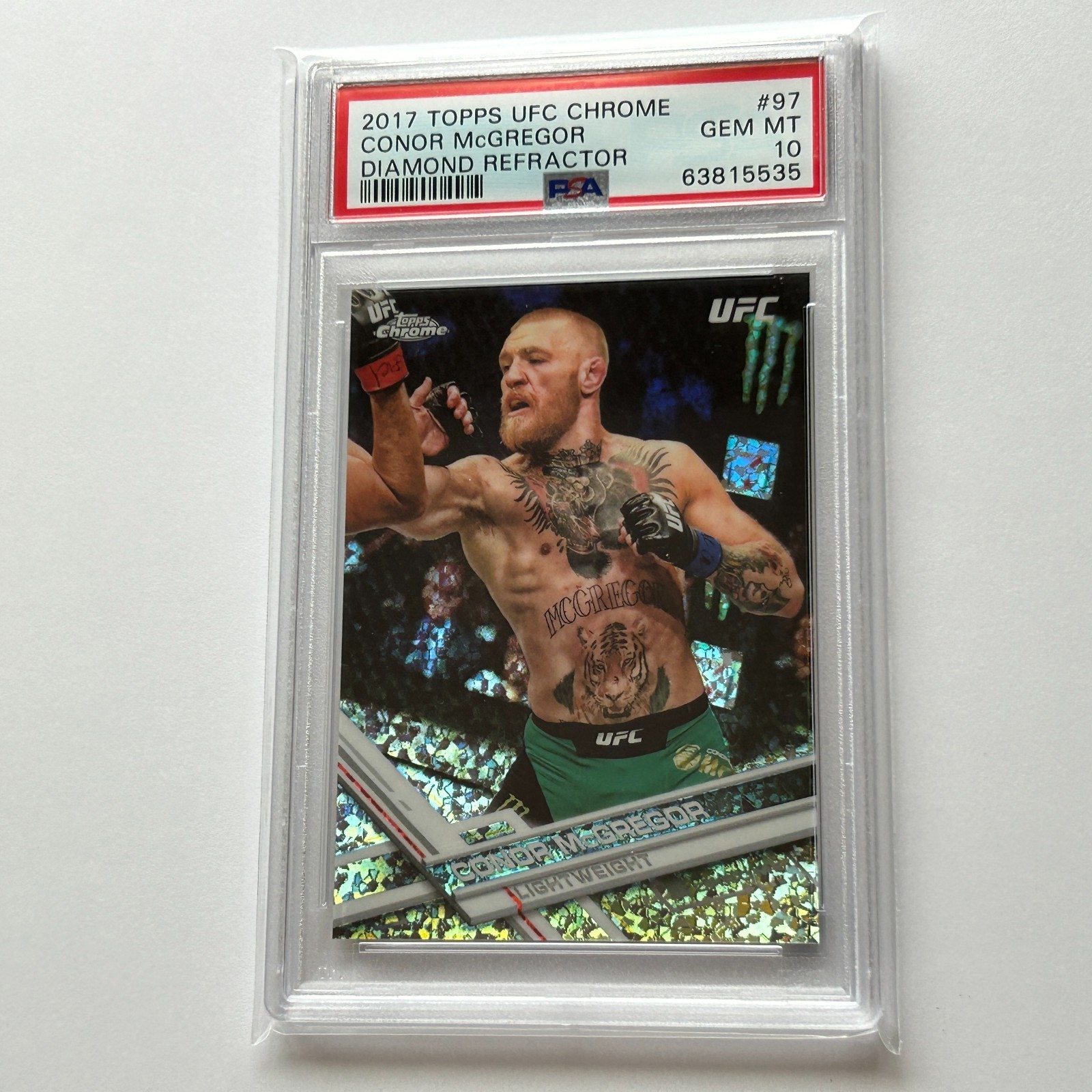 Conor McGregor 2017 Topps Chrome UFC Diamond Refractor Card #97 PSA 10 GEM MINT