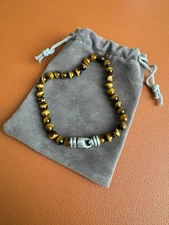 David Yurman Sterling Silver Tiger Eye Bijoux Spiritual Beads Bracelet 7.5"