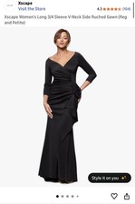 Xscape Women's Long 3/4 Sleeve V-Neck Side Ruched Gown