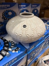 M&S White Ceramic Vase Bow Design Embossed Decorative Home Decor Gift