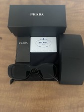 PRADA Milano Women's Rectangle Sunglasses Black Frame Black Tinted Lenses