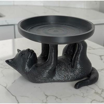 Black Cat Shaped Plastic Goth Novelty Animal Round Pet Theme Decor Tray