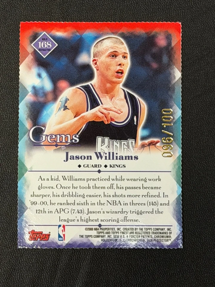 2000-01 Topps Finest Gems Gold Refractor /100 Jason Williams #168 PSA 8 - Image 2 of 4