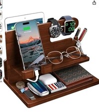 Wood Docking Station Multi Functional Desktop Nightstand Organizer New In Box