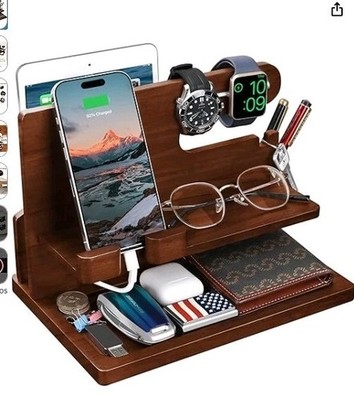 Wood Docking Station Multi Functional Desktop Nightstand Organizer New In Box
