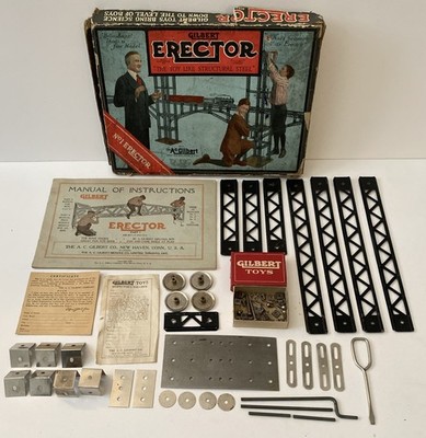 Vintage 1919 Gilbert No.1 Erector Stahlkonstruktion Spielzeug Ersatzteile + Anleitung
