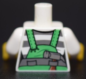 LEGO Minifigure Torso Fermale Green Overalls Grey Prison Stripes tool belt 60142
