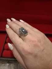 Vintage Flip Ring Cameo Onyx Diamond Accent Filigree Size 9 Art Deco Style