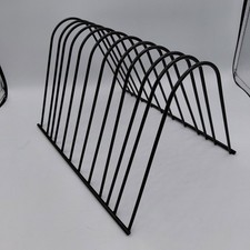 Vintage MCM Tabletop 11 Record Album Rack Holder Black Enamel Metal
