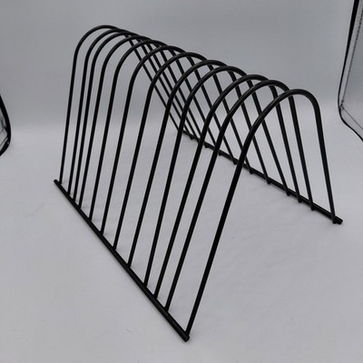 Vintage  MCM Tabletop  11 Record Album Rack Holder Black Enamel Metal