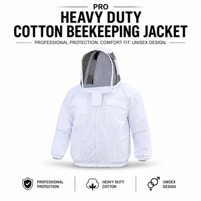Profi Imker Jacke 3-lagig Netz Schutz Kapuze Bienenhaus Anzug weißXXL