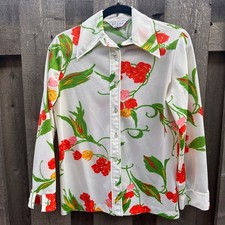 Vintage 1960s/70s Retro Floral Print Button Down Shirt - EUC 