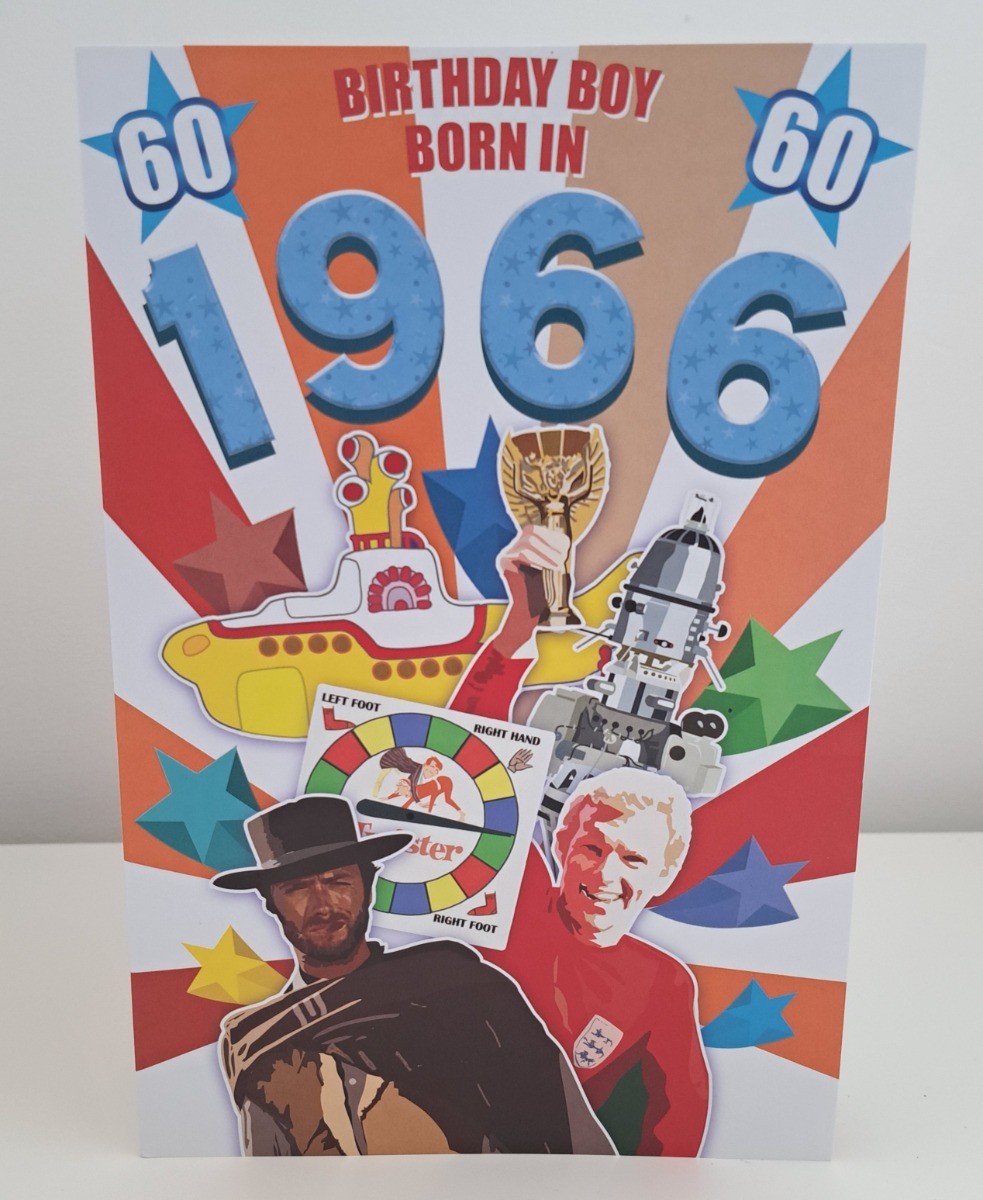 Male 60th Birthday Born In 1966 Card. Facts about 1966. 23x15cm (9x6 Inches)