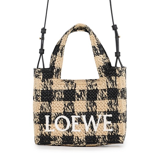 LOEWE font tote Size Mini Raffia/Leather Natural/Black ALF1V46X10