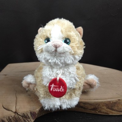 Trudi Brand Cat Kitten Plush Orange White Fluffy Stuffed Animal 6'' Red Felt Tag
