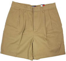 Tommy Hilfiger Size 34 Vintage Pleated Khaki Mens Shorts Chino Casual Cotton NEW