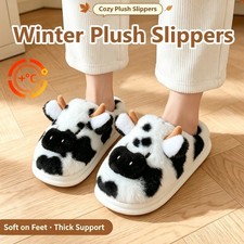 Women's Winter Cute Slippers Large Cozy Plush Lining Warm Cow Indoor Slippers
