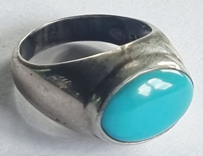 D0917 - Large Solid Silver Ring with Turquoise - … - image 2