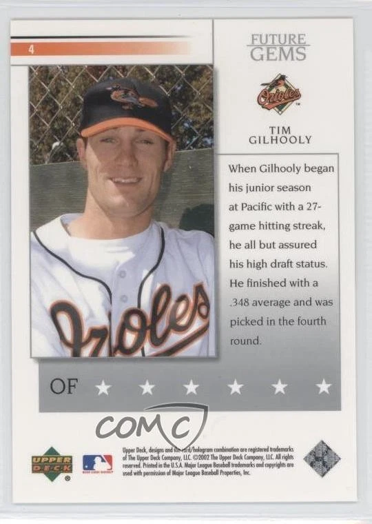 2002 Upper Deck Prospect Premieres Future Gems Tim Gilhooly #4 Rookie RC - Image 2 of 2