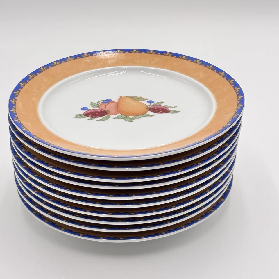 "Juego de 10 platos de postre de pan fresas borde naranja Dansk Fiance Fruits 7,25""" Foto 3 de 4