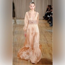 Ulla Johnson xo Barneys NY Silk Gown Rose Gold Fringe Tie Deep V-Neck Size 2