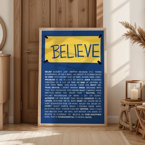 Ted Lasso Believe Sign Blue Yellow Motivational Quote Locker Room ...