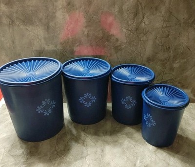 Vintage Tupperware Navy Blue Nesting Canisters with Lids.  Set of 4 Tight Seal