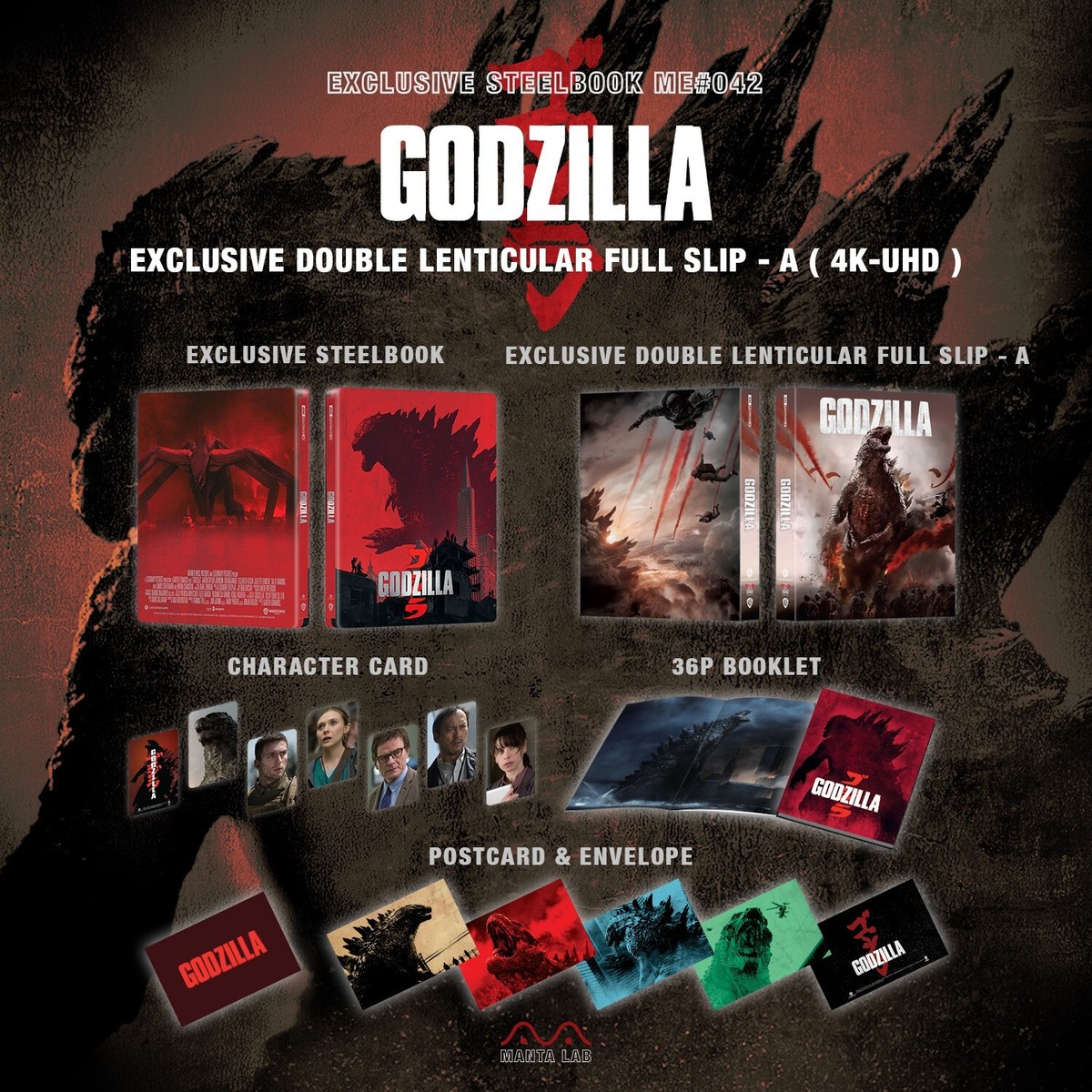 NEW Godzilla 4K 1-Click SteelBook Blu-ray Gojira [2014] MANTA LAB 