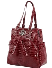Kathy Van Zeeland Luggage Croco PVC 16" Shopper Bag Burgundy NWT $140