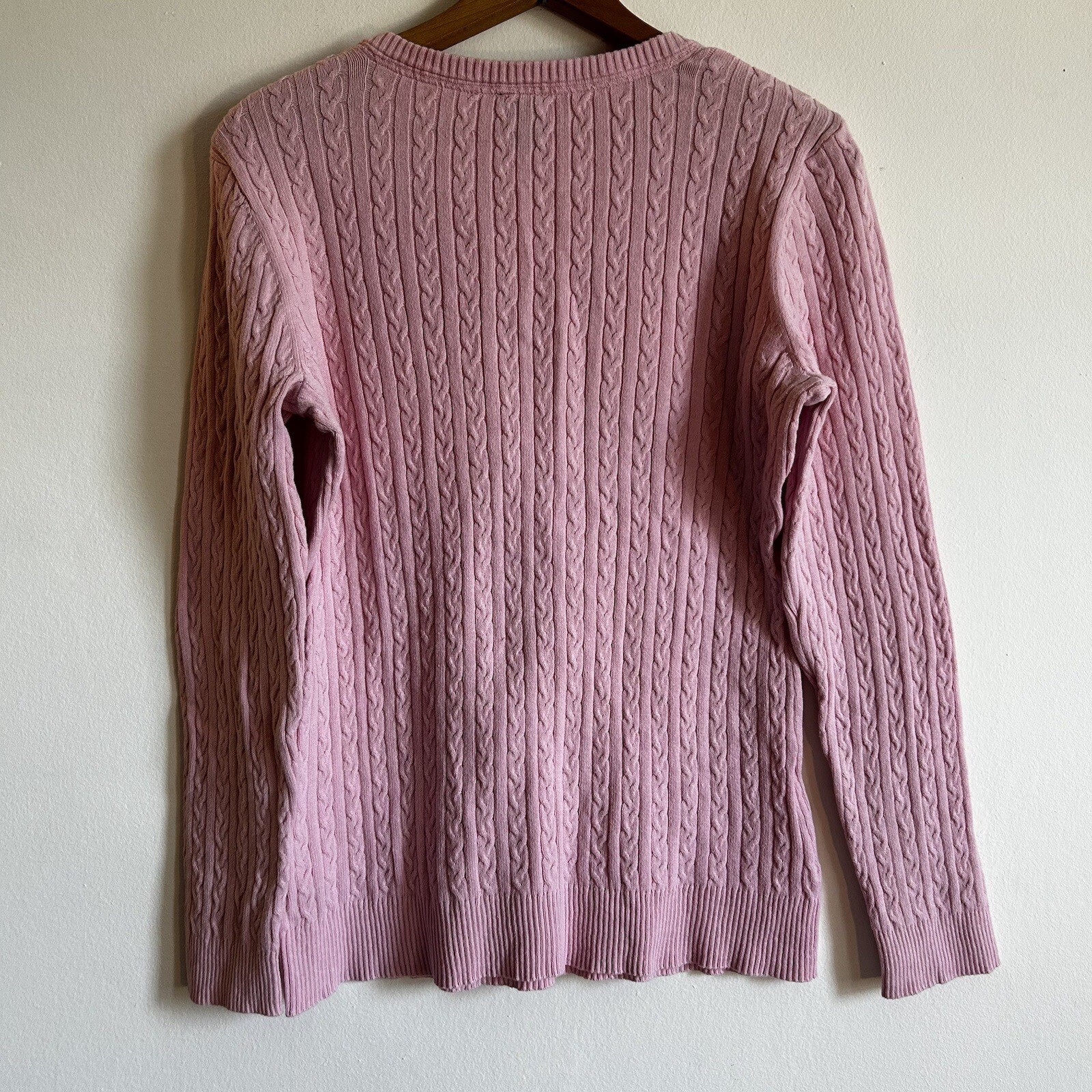 Basic Editions Womens Sweater M Light Pink Knit Long Sleeve Stretch