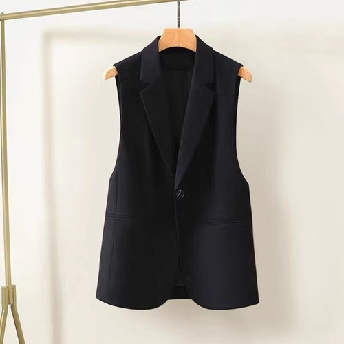 Women Vest Lapel Collar Ol Work Coat Sleeveless Blazer Gilet Waistcoat Solid - Picture 14 of 19