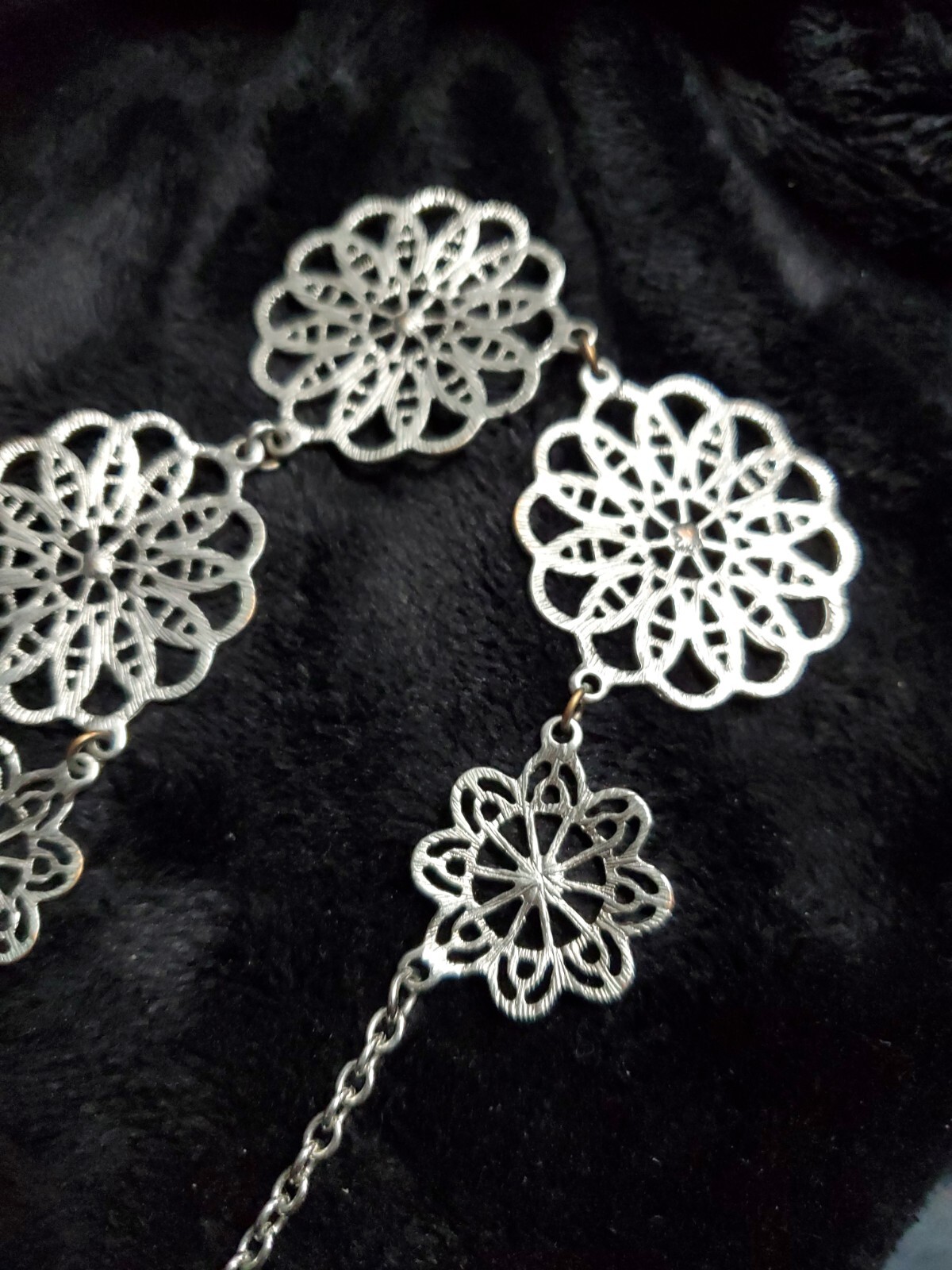 Floral Chain Silvertone Statement Adjustable leng… - image 5