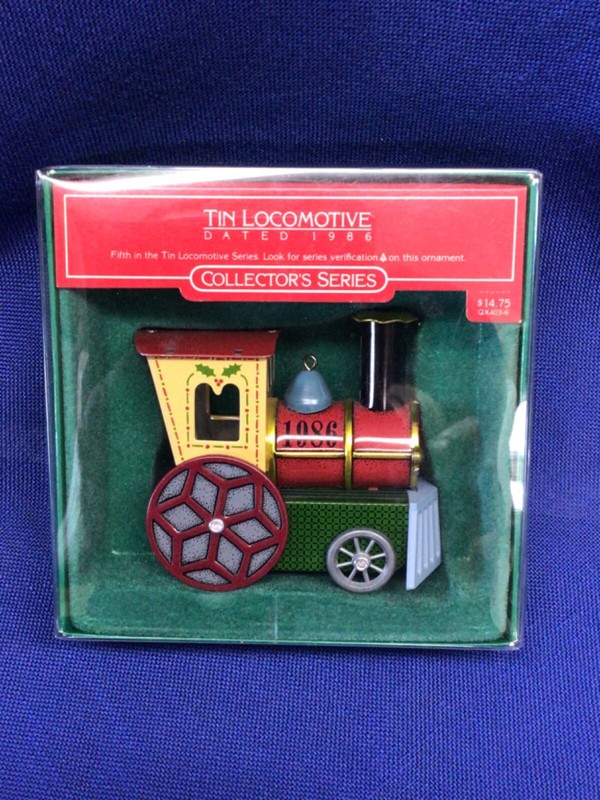 1986 Hallmark Ornament Tin Locomotive Train 5th in Series in box with lid