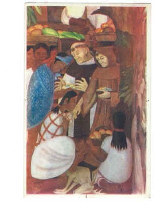 c1934 Priests With Exploiters Palacio De Cortes Mexico Diego Rivera Art Postcard