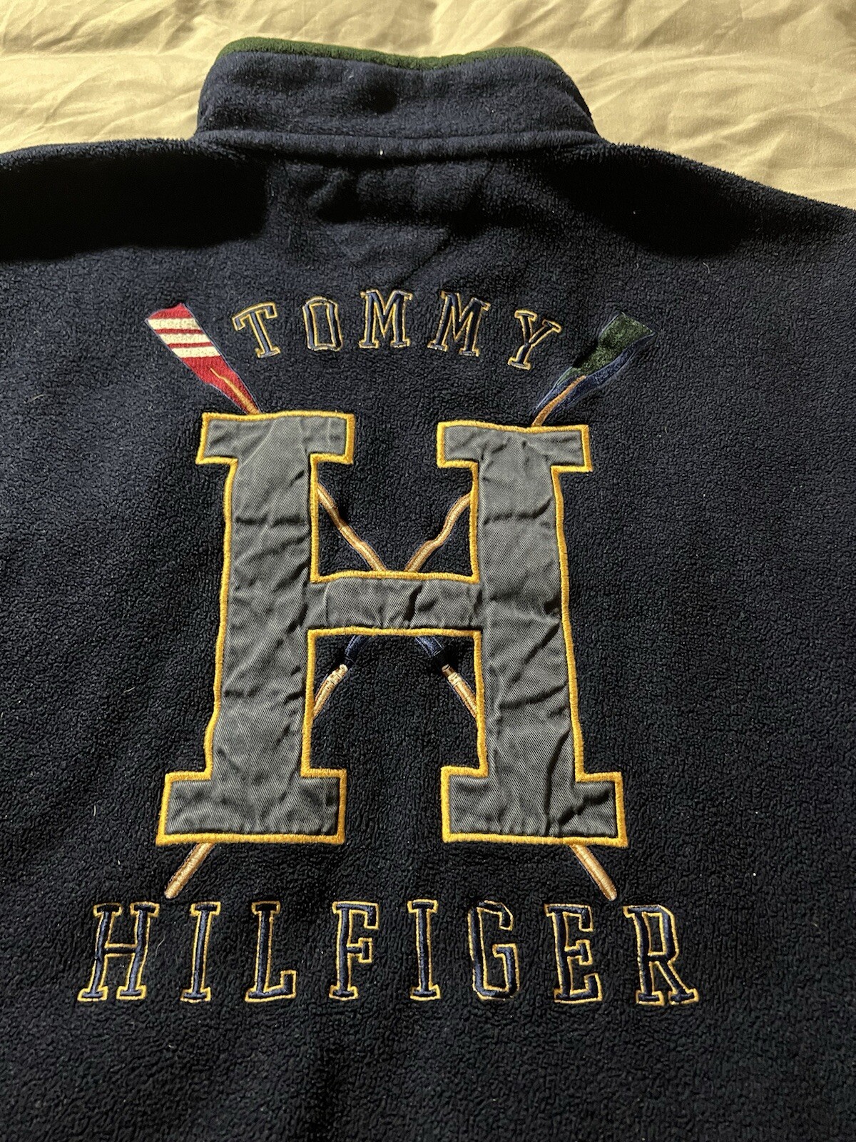 FILA Blocco colore pile 1 4 zip vintage anni 90 Tommy Hilfiger Spell Out Rowing taglia XL