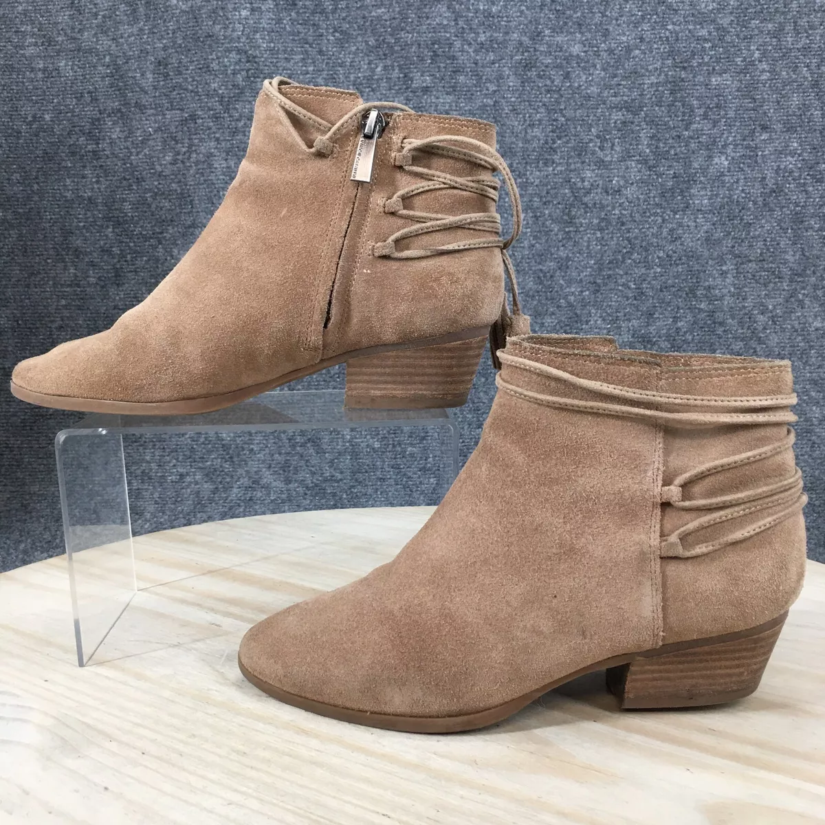 Vince Camuto Boots Womens 6 M Carlina Tassel Zip Ankle Bootie Brown Suede  Heels