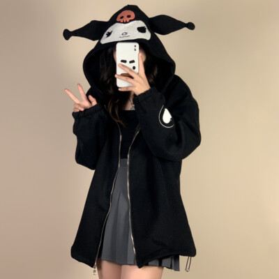 Japanese Girl Kuromi Devil Black Zipper Sweatshirt Contume | eBay